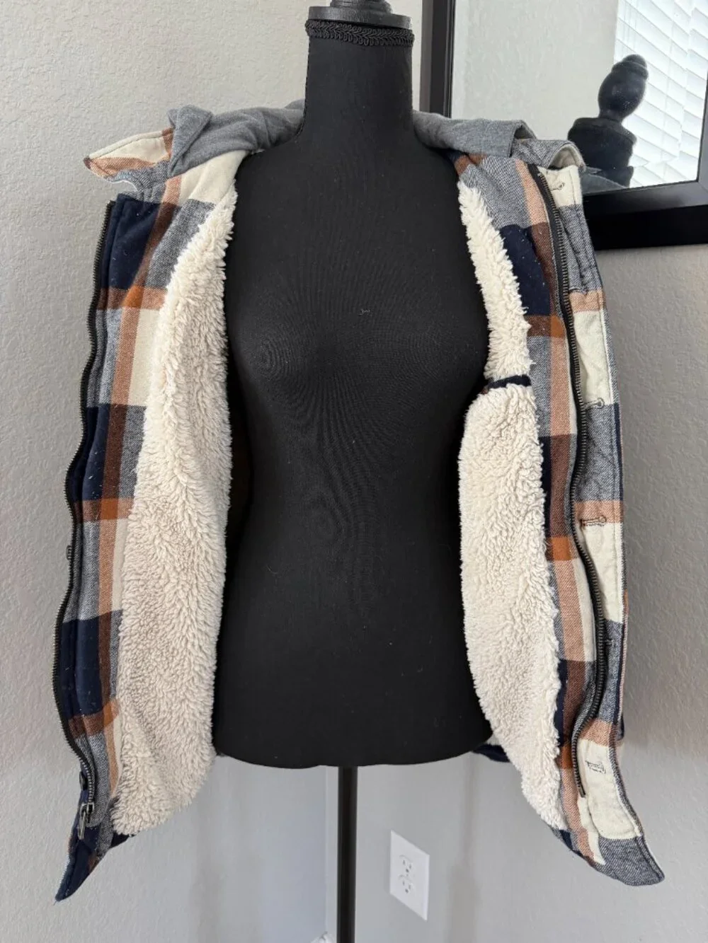 LEVI'S Plaid Cotton Sherpa Lined Hoodie Jacket Mens Small